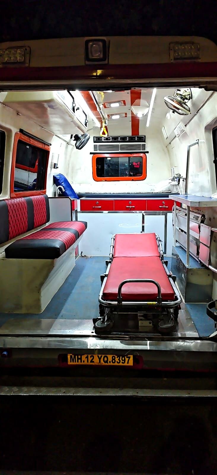 Interior of an ambulance prepared for mortuary transport