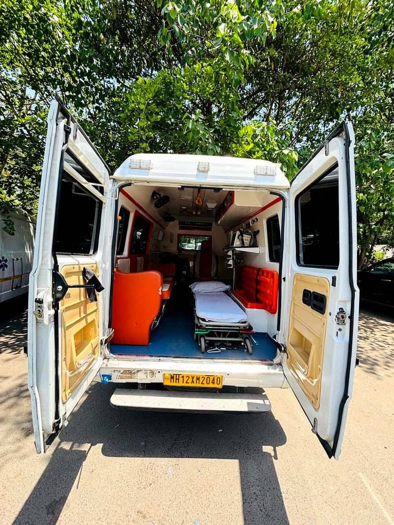 Ambulance interior with stretcher, ready for patient transport